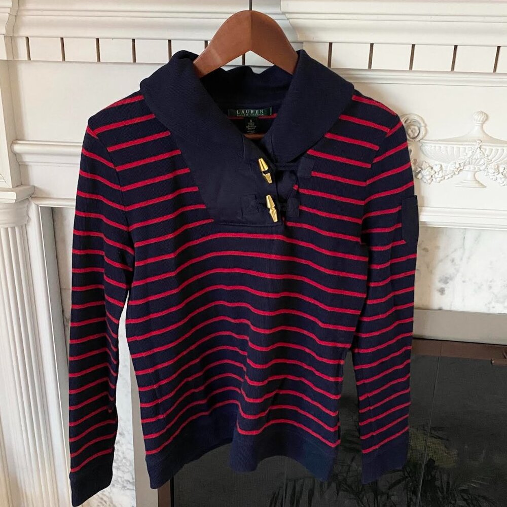 Polo Ralph Lauren Green Label Women's striped sweater gold accents